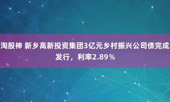 淘股神 新乡高新投资集团3亿元乡村振兴公司债完成发行，利率2.89％