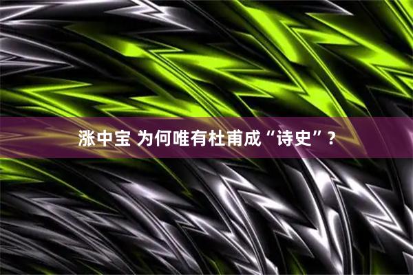 涨中宝 为何唯有杜甫成“诗史”？