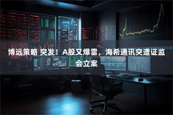 博远策略 突发！A股又爆雷，海希通讯突遭证监会立案